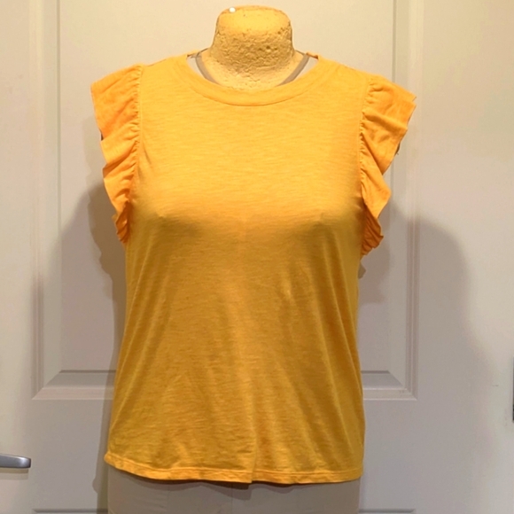 EUC Banana Republic L Malibu Tee Cotton Blend Mustard Yellow Ruffle Tank - Picture 1 of 6